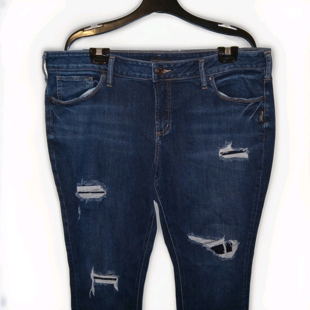 Silver Jeans Co Skinny Jeans Womens 20 Dark Wash Distressed Frayed Hem High Rise - Picture 3 of 16